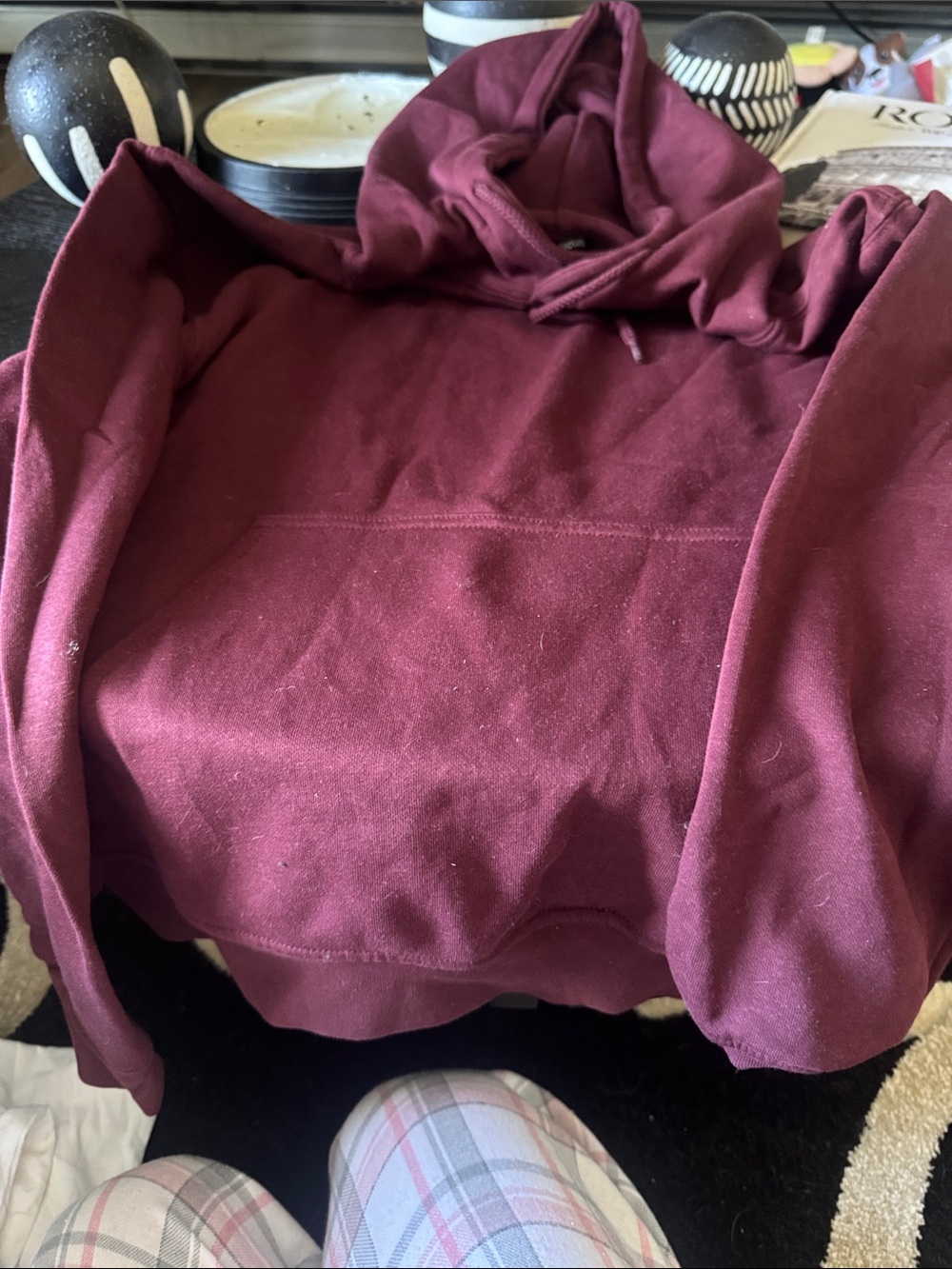 Fashion Nova Women's Burgundy Scoop-Neck Pullover Hoodie Sweater